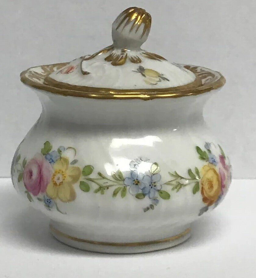 Vintage Dresden Hand Painted Gold Leaf Floral Lidded Cup/Pot No Saucer Inkwell