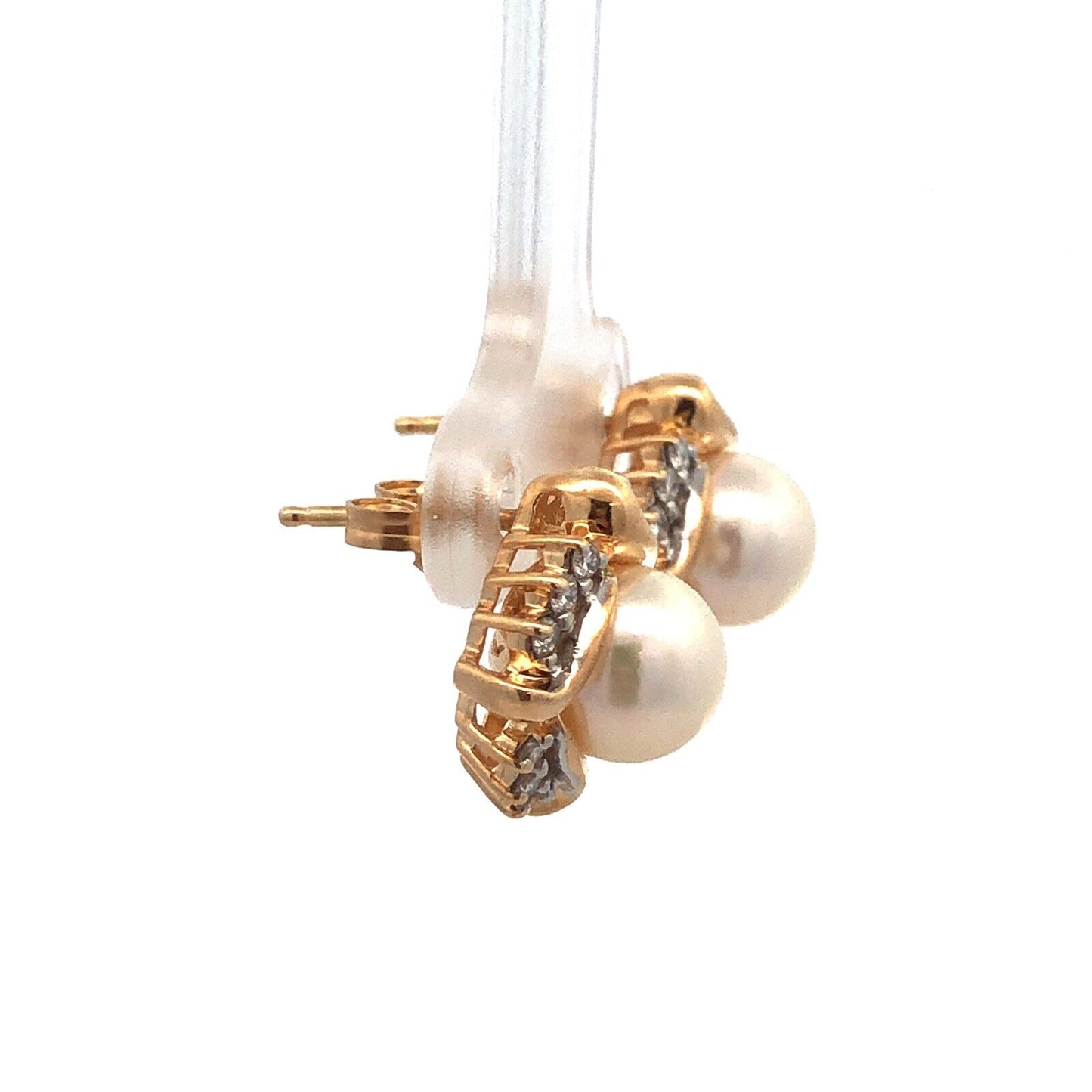 Designer 14K Yellow Gold Pearl Diamond Halo Statement Stud Earrings