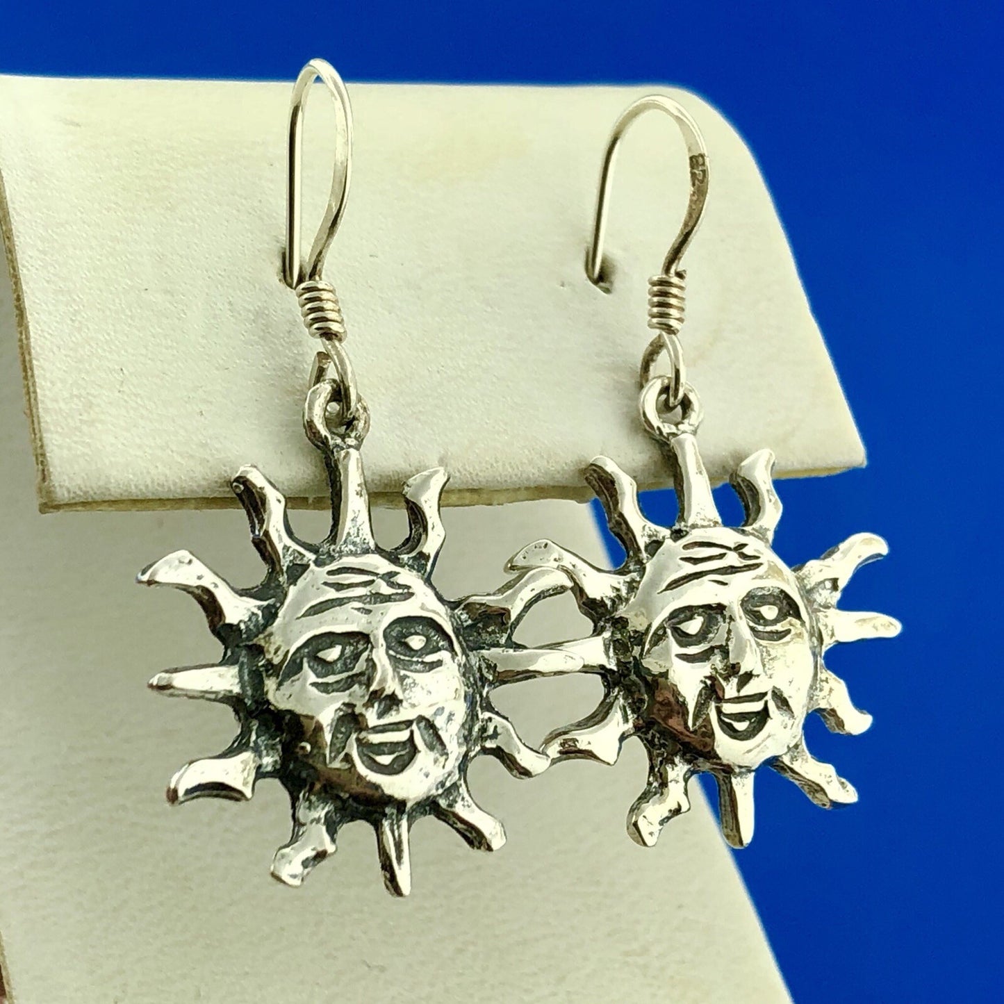 Vintage 925 Sterling Silver Sun Sunburst Astrological Drop Dangle Earrings