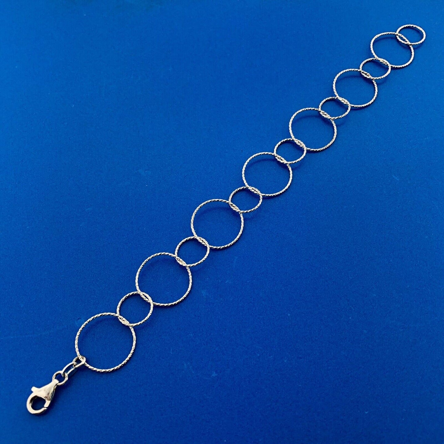 Designer MM Italy Sterling Silver Diamond Cut Interlocking Circle Link Bracelet