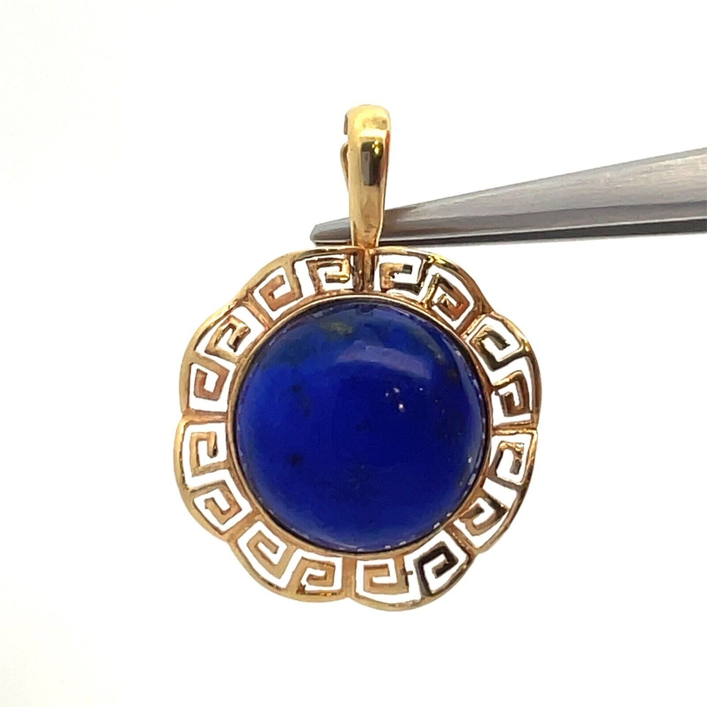 Designer 14K Yellow Gold Round Lapis-Lazuli Cabochon Statement Enhancer Pendant