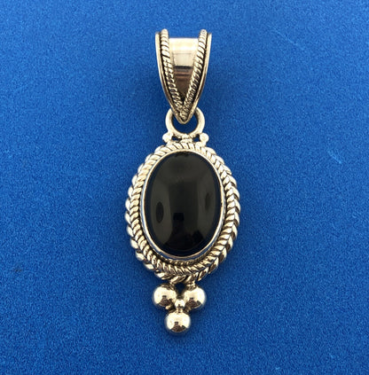 BA Suarti 925 Sterling Silver Oval Black Onyx Balinese Style Statement Pendant