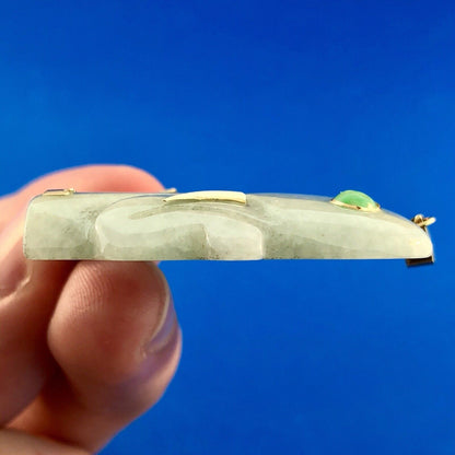 Vintage 14k Yellow Gold Jade Jadeite Chrysoprase Elephant Statement Pendant