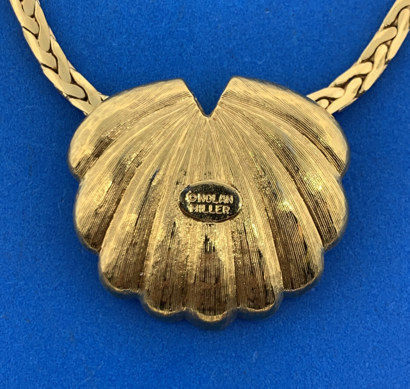 Nolan Miller Gold Tone Crystal Clam Shell Pendant Necklace