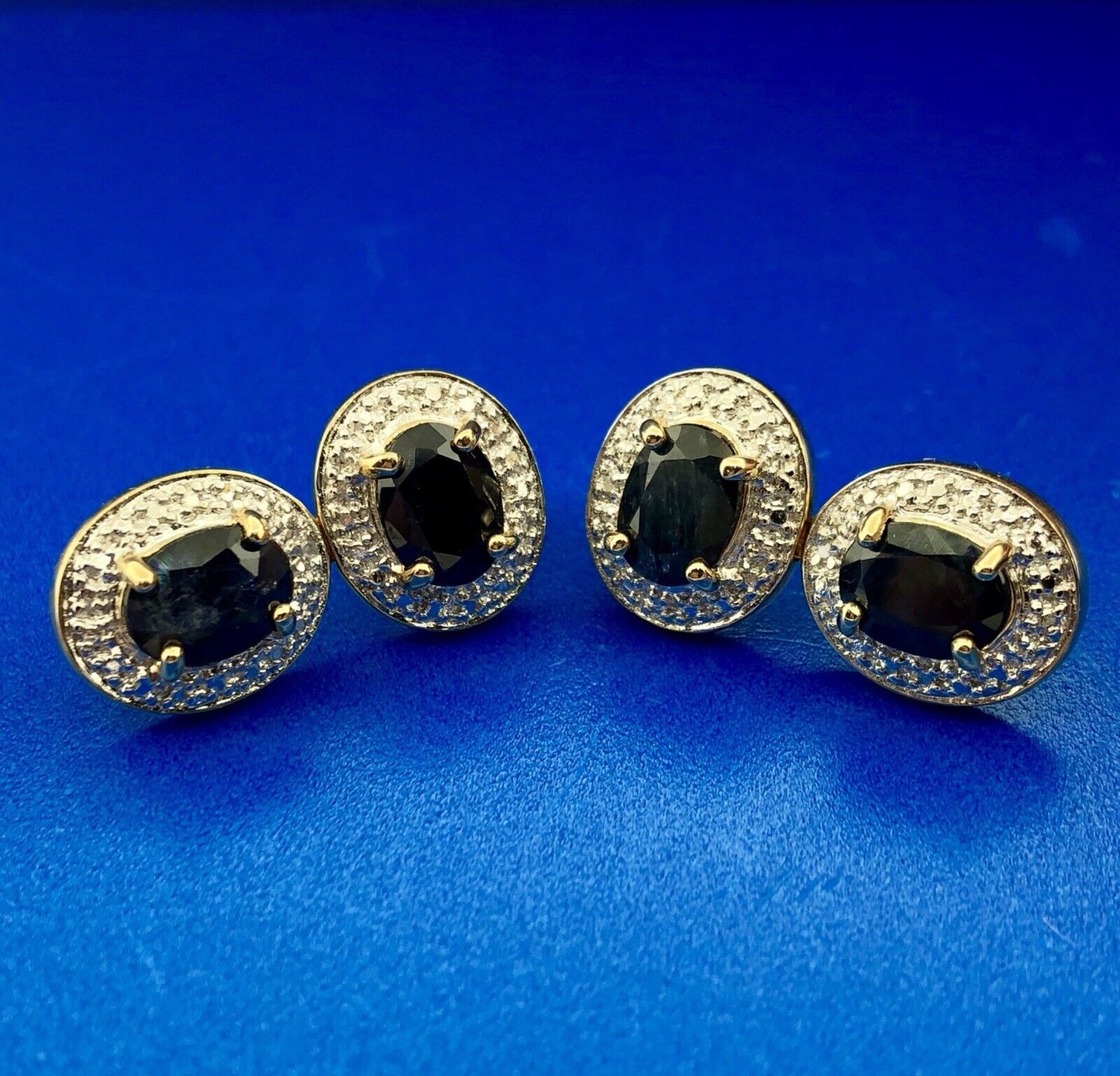 Designer 925 Sterling Silver Vermeil Sapphire Two Tone Double Drop Earrings