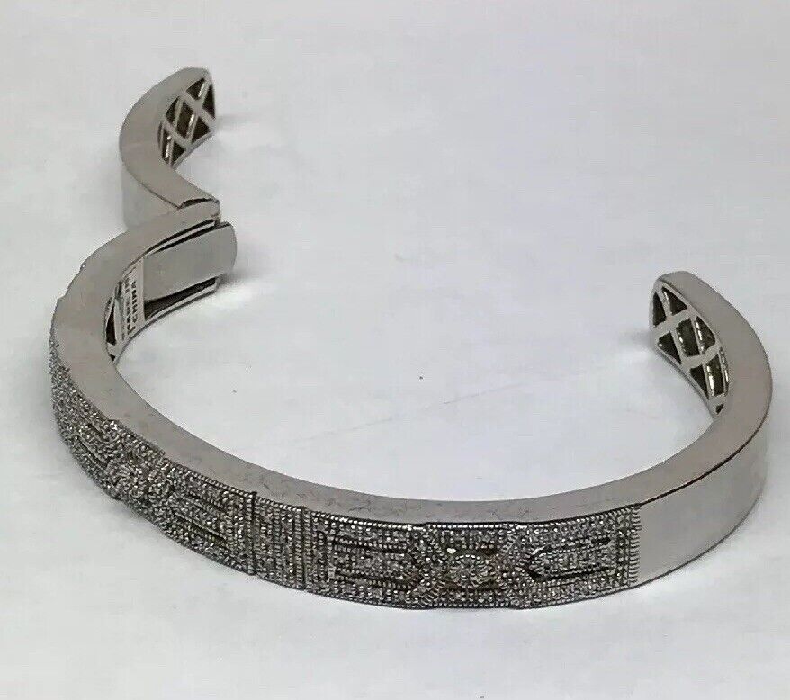 Designer Sterling Silver 925 Diamond Filigree Open Work Hinged Cuff Bracelet