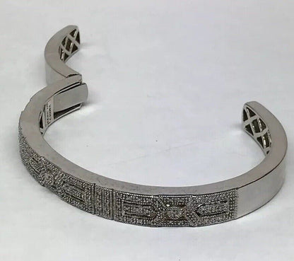 Designer Sterling Silver 925 Diamond Filigree Open Work Hinged Cuff Bracelet