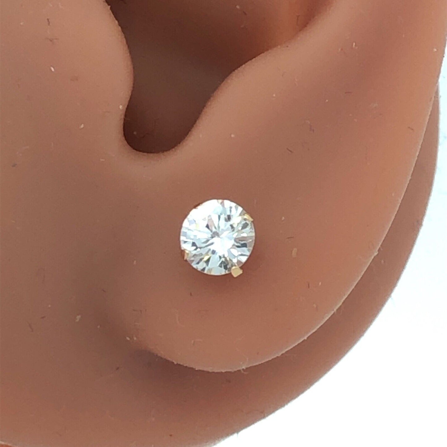 14K Yellow Gold Round Cubic Zirconia Solitaire Stud Earrings