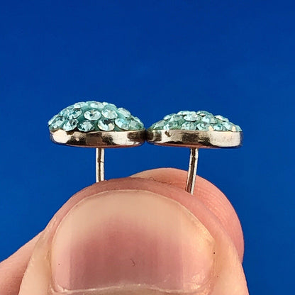 Designer 925 Sterling Silver Aqua Cubic Zirconia CZ Circle Stud Earrings