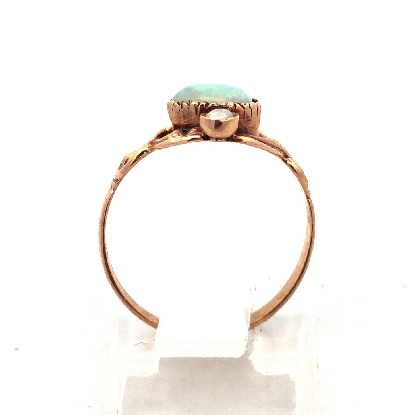 Vintage Estate 10k Yellow Gold White Opal Pearl Whimsical Wavy Ring Size 4.5