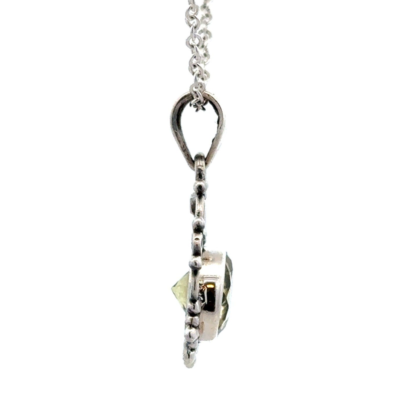 Estate 925 Sterling Silver Faceted Round Lemon Quartz Filigree Bead Pendant