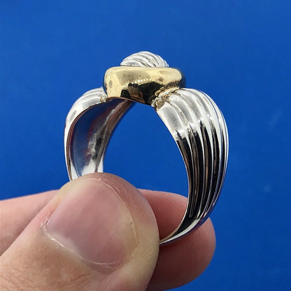 Vintage CNA Sterling Silver 925 Two Toned Modernist Ribbed Knot Cigar Band Ring