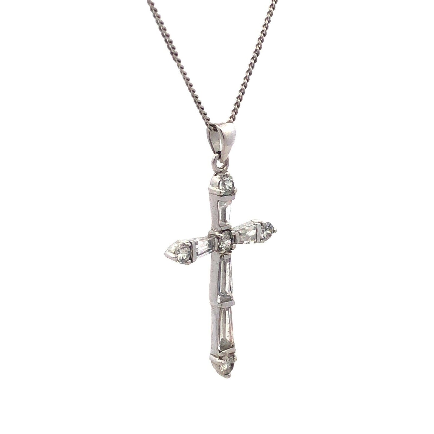Designer 925 Sterling Silver Cubic Zirconia Cross Pendant Chain Necklace