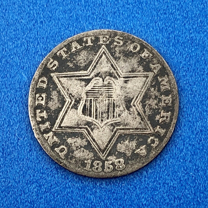 1858 P 3 Cent Silver Three Cent Piece 3c Better Key Philadelphia Mint Coin