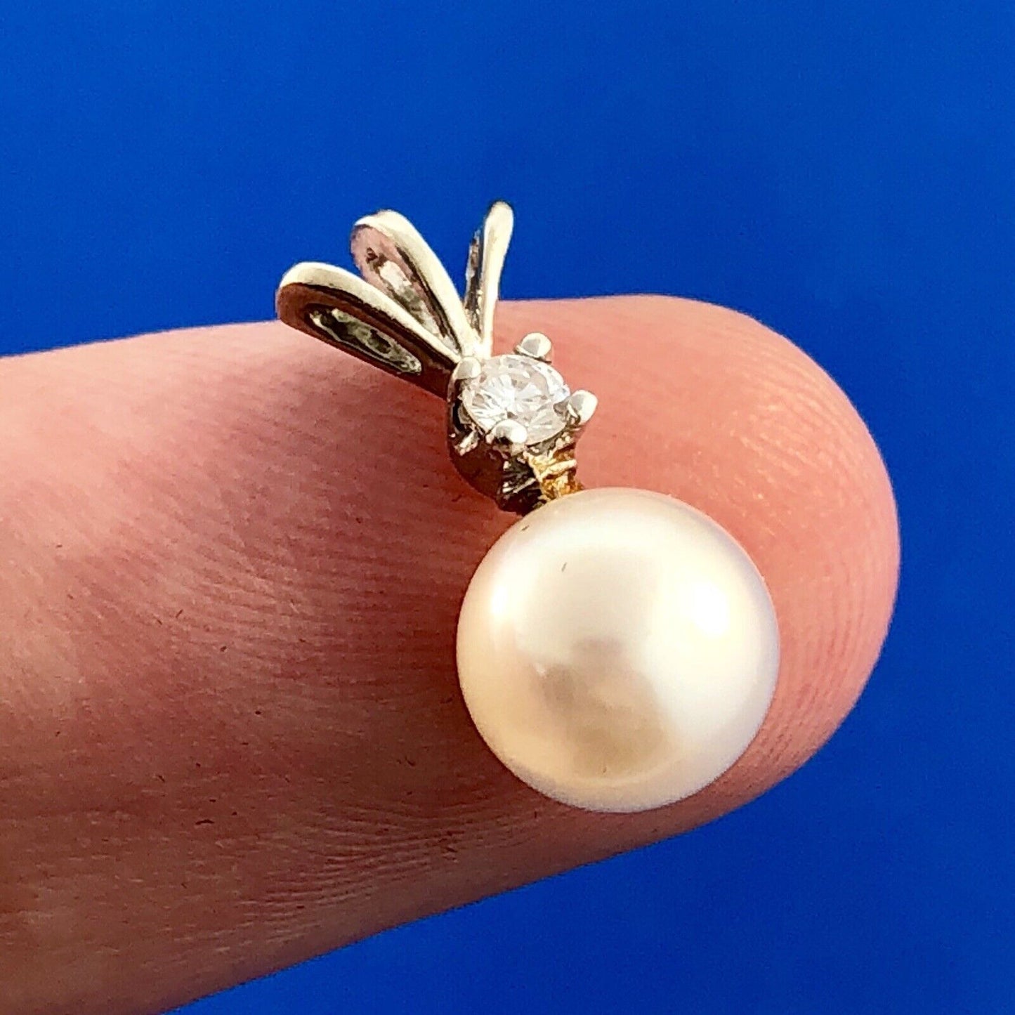Chic 14K White Gold Pearl Diamond Wedding Birthstone Anniversary Charm Pendant