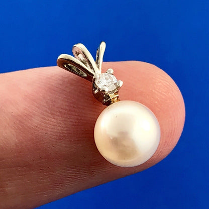 Chic 14K White Gold Pearl Diamond Wedding Birthstone Anniversary Charm Pendant