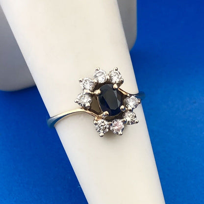 Gorgeous 14k Yellow Gold Oval Cut Sapphire Diamond Floral Cluster Ring Size 6.5