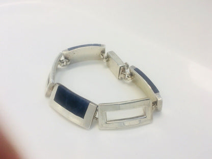 Vintage Taxco Mexico Sterling Silver 925 Lapis Lazuli Modernist Panel Bracelet