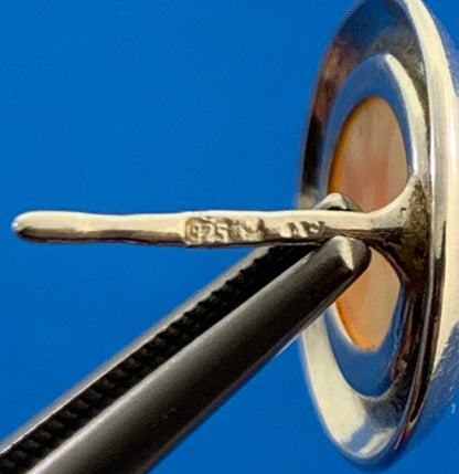 Vintage Orange Lucite 925 Sterling Silver Oval Stud Earrings