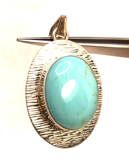 Taxco Mexico 925 Sterling Silver Oval Turquoise Textured Statement Pendant