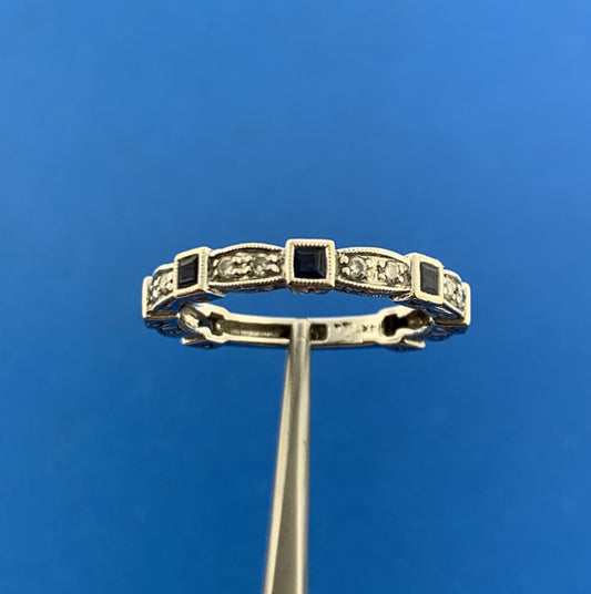 Gorgeous 14k White Gold Round Cut Diamond Princess Blue Sapphire Ring Size 7