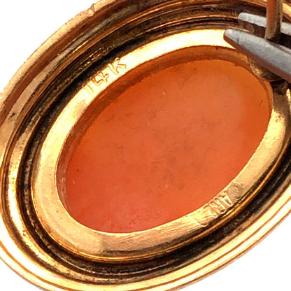 Vintage 14K Yellow Gold Oval Carved Cameo Stud Earrings