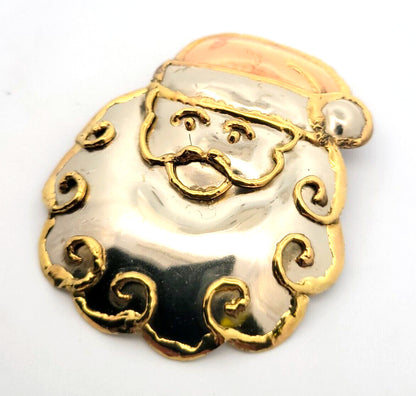 Vintage Mexico Silver Tone Copper Brass Santa Brooch/Pendant Earrings 3 Pc Set