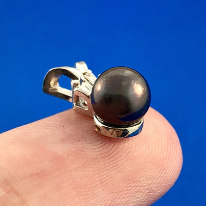 Designer 14K White Gold Black Pearl Diamond Charm Pendant