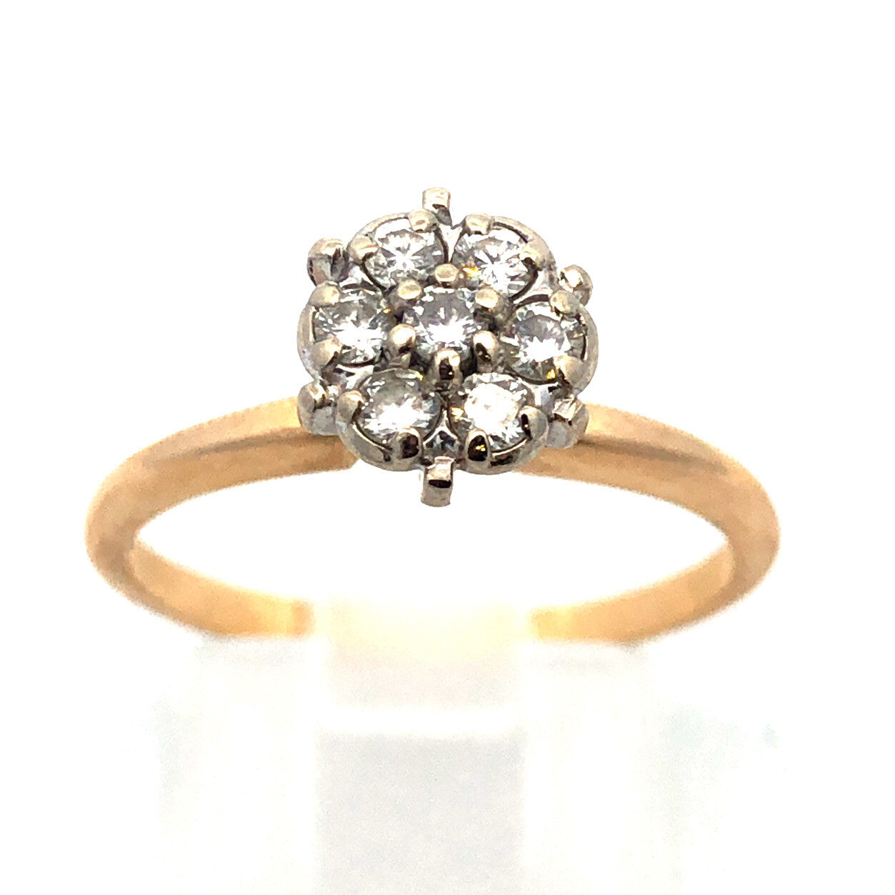 14K Yellow Gold Diamond Cluster Empire Style Engagement Bridal Cocktail Ring
