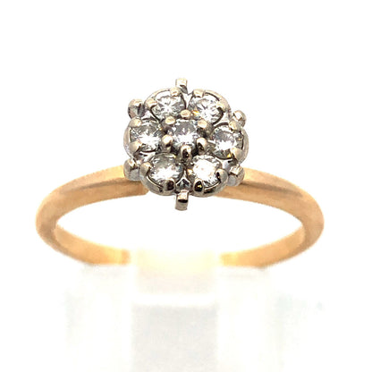 14K Yellow Gold Diamond Cluster Empire Style Engagement Bridal Cocktail Ring