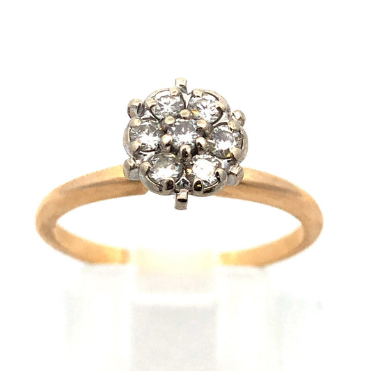 14K Yellow Gold Diamond Cluster Empire Style Engagement Bridal Cocktail Ring
