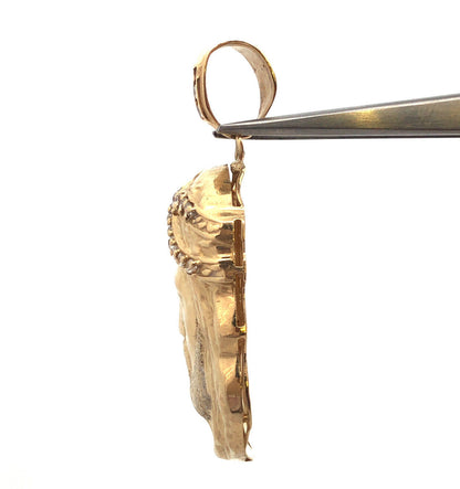 Designer 10K Yellow Gold Cubic Zirconia CZ Statement Christ's Head Pendant