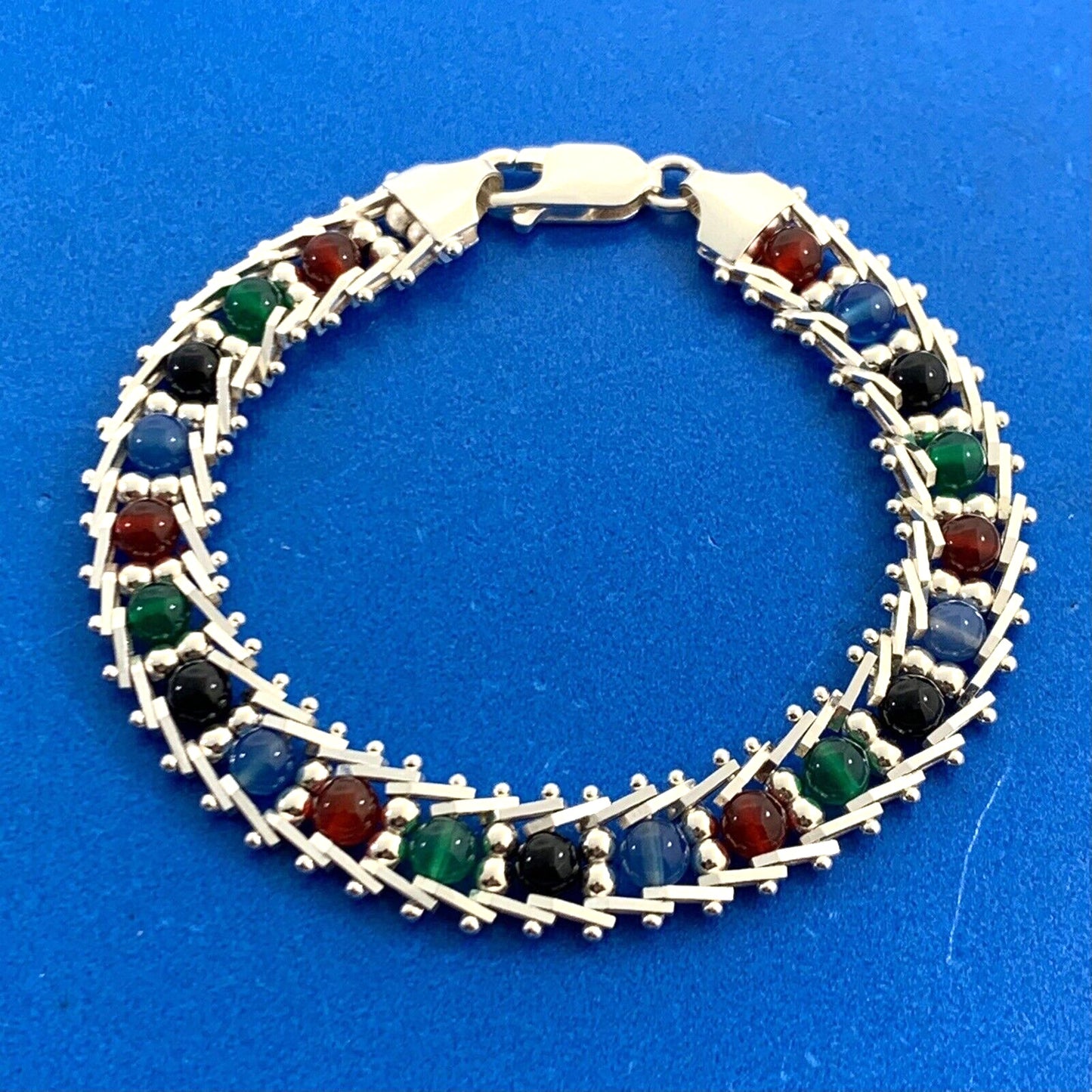 Designer Milor 925 Sterling Silver Riccio Rolling Mixed Gemstone Bead Bracelet