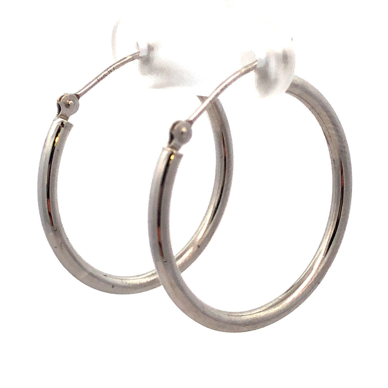 Designer NY 14K White Gold Simple Round Snap Back Hoop Earrings