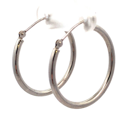 Designer NY 14K White Gold Simple Round Snap Back Hoop Earrings