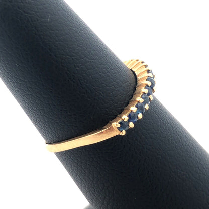 Designer 14K Yellow Gold Blue Sapphire Stackable Wave Band Ring