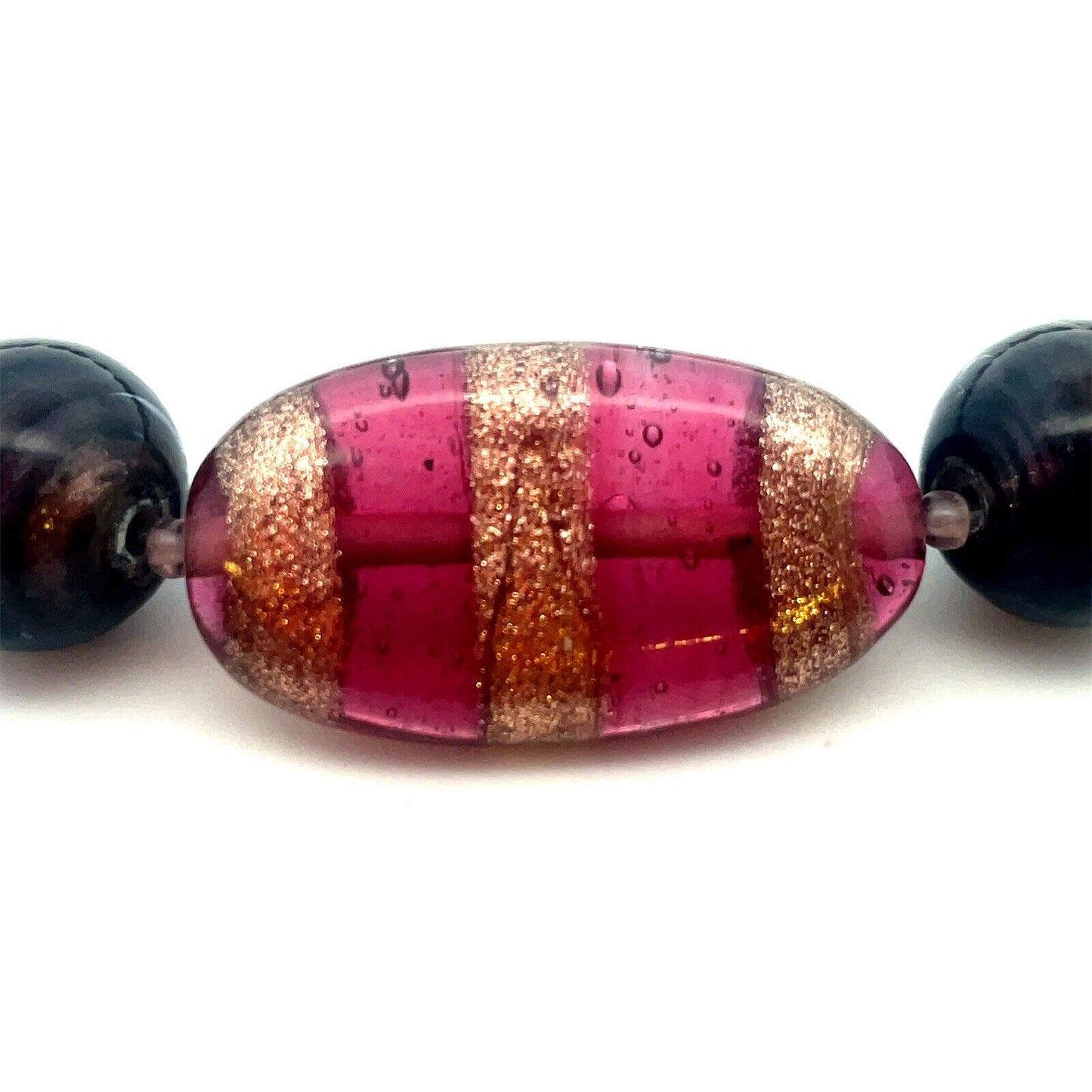 Artisan 14K Yellow Gold Amethyst Art Glass Wooden Mixed Bead Necklace