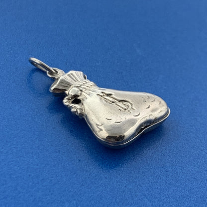 Designer AL Sterling Silver Double Money Bag $ Riches Good Luck Pendant Charm