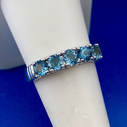 Vintage FAS Sterling Silver Blue Topaz 5 Stone December Anniversary Wedding Band