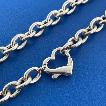 Designer Italian Sterling Silver 925 Oval Link Open Heart 15" Chain Necklace