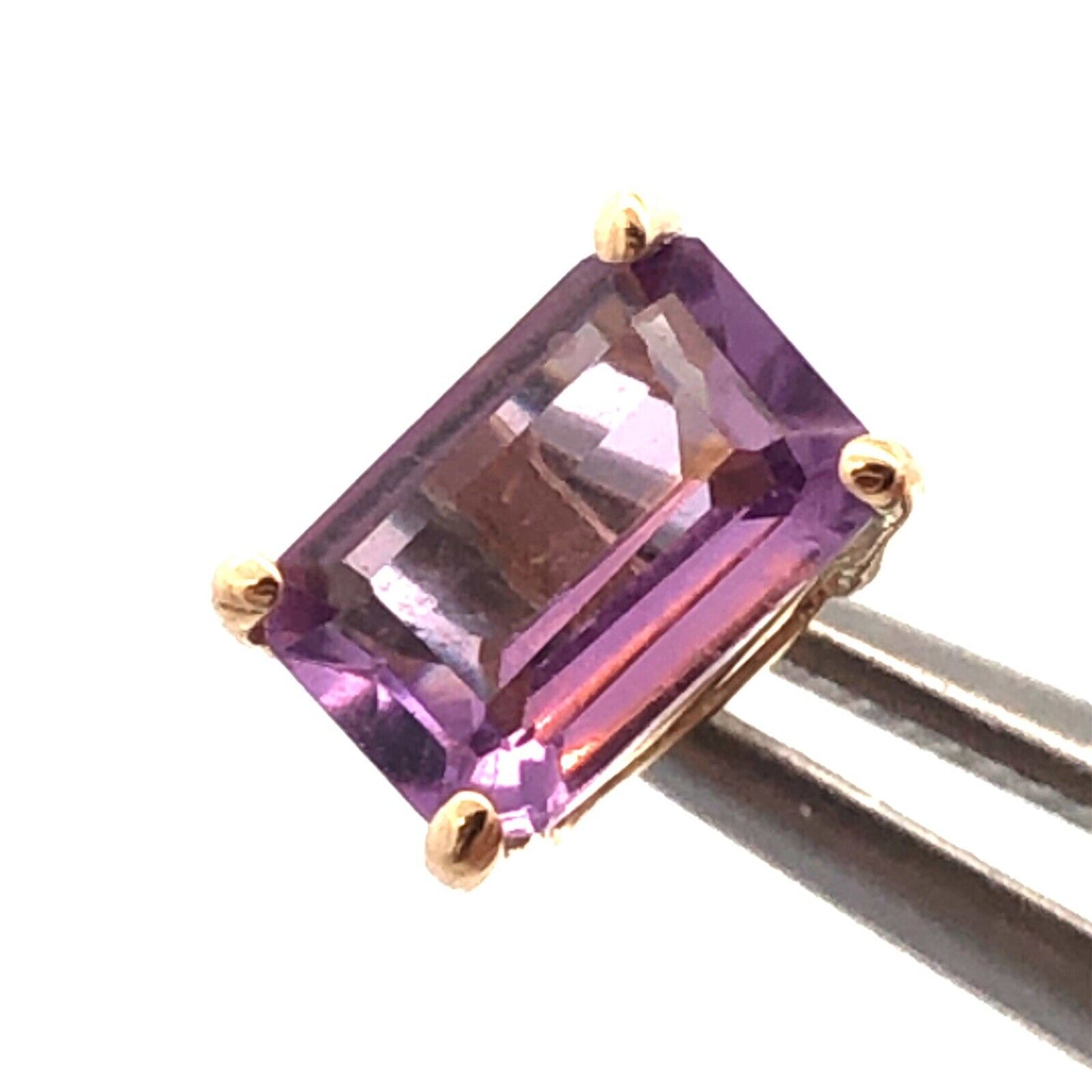 14K Yellow Gold Emerald Cut Purple Amethyst Solitaire Stud Earrings