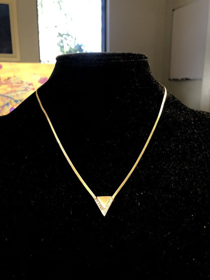 Estate 14K Yellow Diamond Retro Modernist Triangle Pendant Necklace
