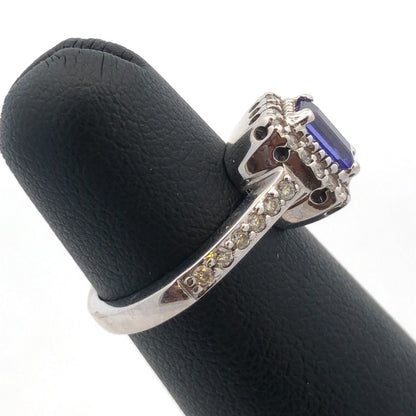 Designer 14K White Gold Emerald Cut Tanzanite Diamond Halo Engagement Ring