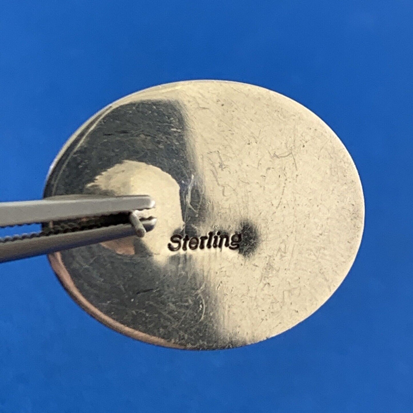 Native American 925 Sterling Silver Signed VO Oval Lapis Lazuli Stud Earrings