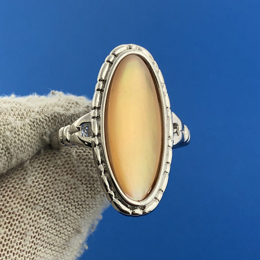 Designer Sterling Silver 925 Yellow Mother Of Pearl Statement Cocktail Ring