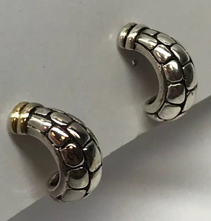 Sterling Silver 925 Snake Skin Design Half Hoop Huggie Earrings S166