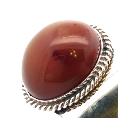 Estate 925 Sterling Silver Oval Carnelian Reeded Statement Open Cuff Bracelet
