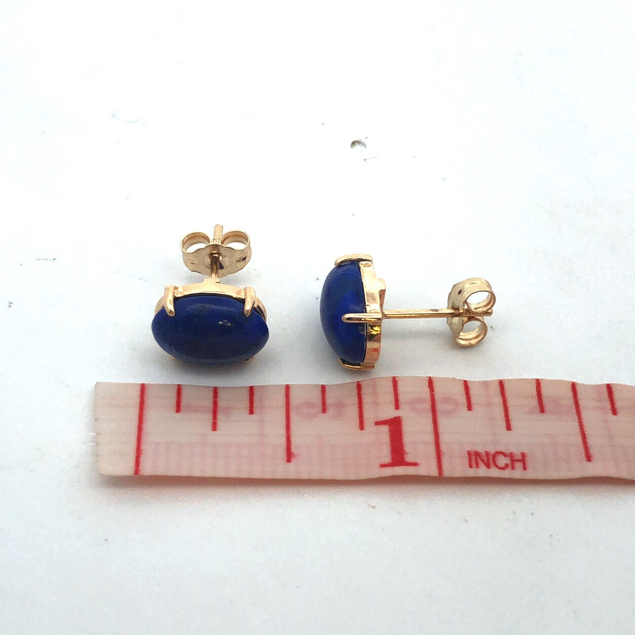 14K Yellow Gold Oval Cabochon Blue Lapis Lazuli Solitaire Stud Earrings