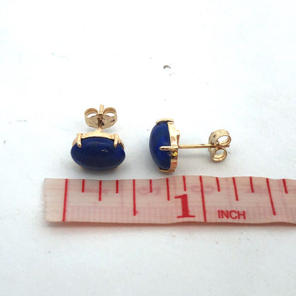 14K Yellow Gold Oval Cabochon Blue Lapis Lazuli Solitaire Stud Earrings