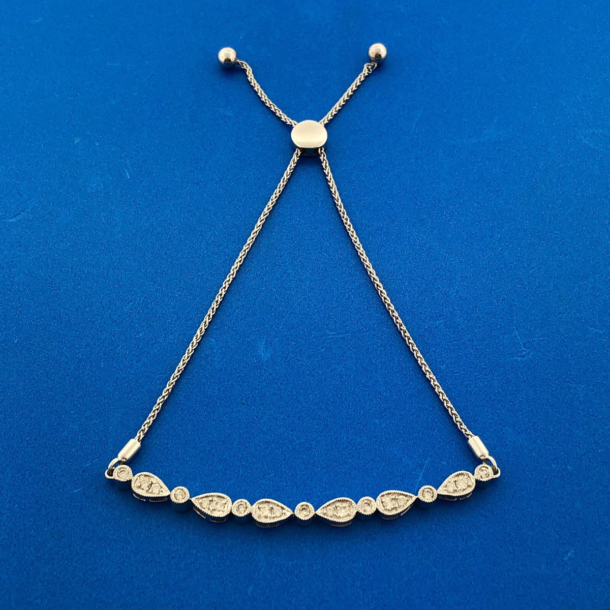 Designer KA1772 10K White Gold Diamond Floral Cluster Adjustable Lariat Bracelet